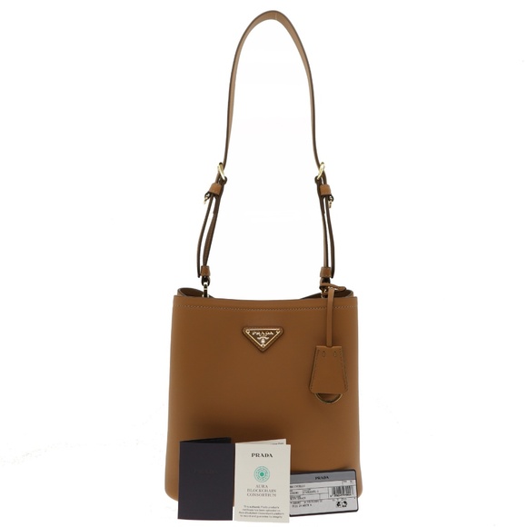 Prada Bucket Shoulder Bag Brown Leather 1BB080 New